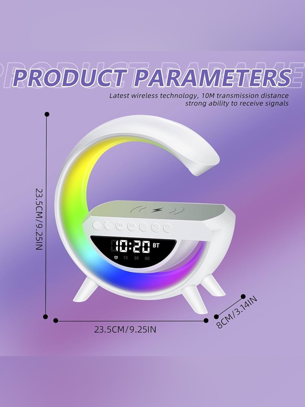 Wireless Charging LED Alarm Clock with Bluetooth Speaker - White - Picture 6 of 16
